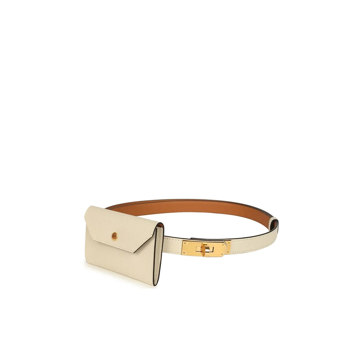 Herm??s Kelly Pocket Belt 18 Craie Epsom Gold Hardware