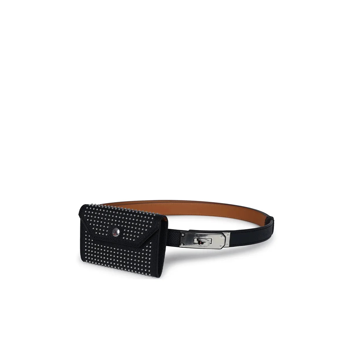 Herm??s Kelly Pocket 18 Studded Belt Black Epsom Palladium Hardware