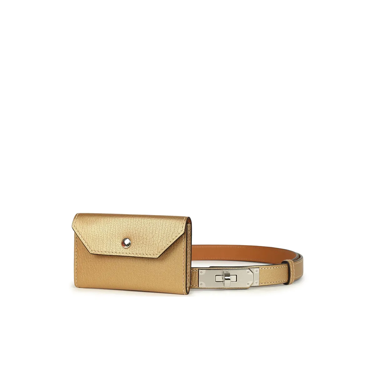 Herm??s Kelly Pocket Belt 18 Dore Chevre Chamkilight Palladium Hardware