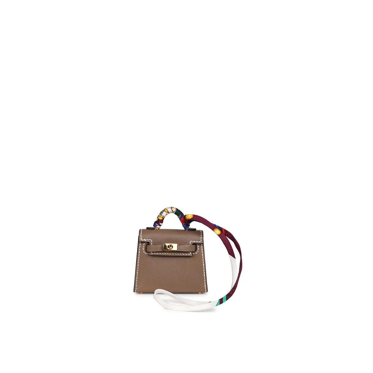 Herm??s Mini Kelly Twilly Bag Charm Etoupe Tadelakt Gold Hardware