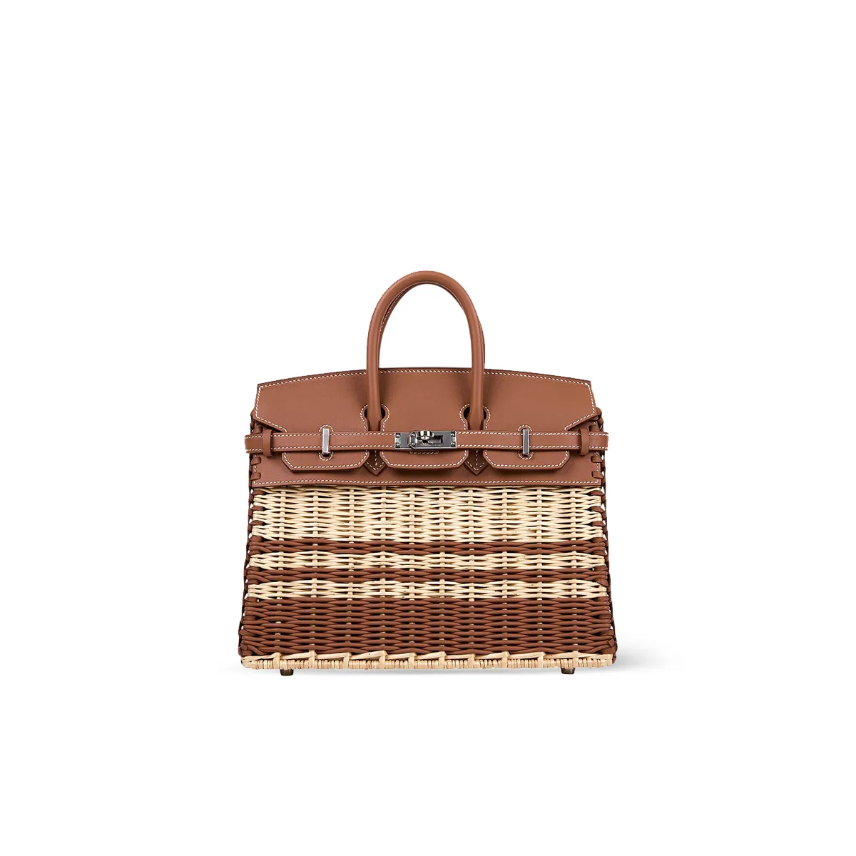 Herm??s 25cm Birkin Picnic Striped Gold Swift Palladium Hardware H084582CKAB