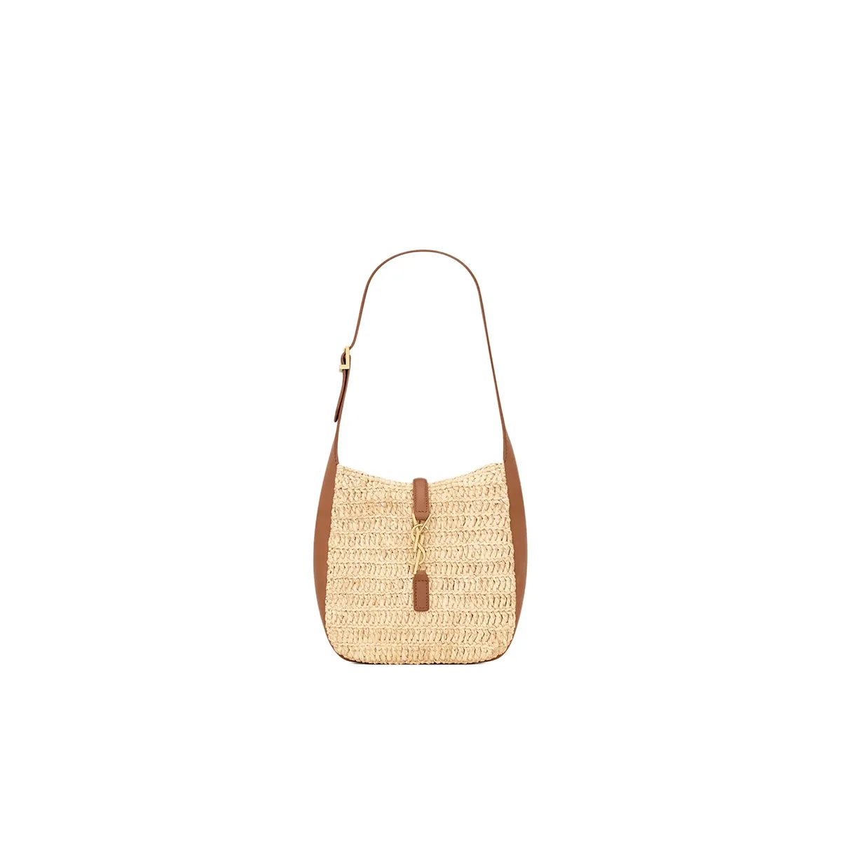 YSL Le 5 a 7 Supple Hobo Raffia And Leather Mini Tote Bag In Brown 839422