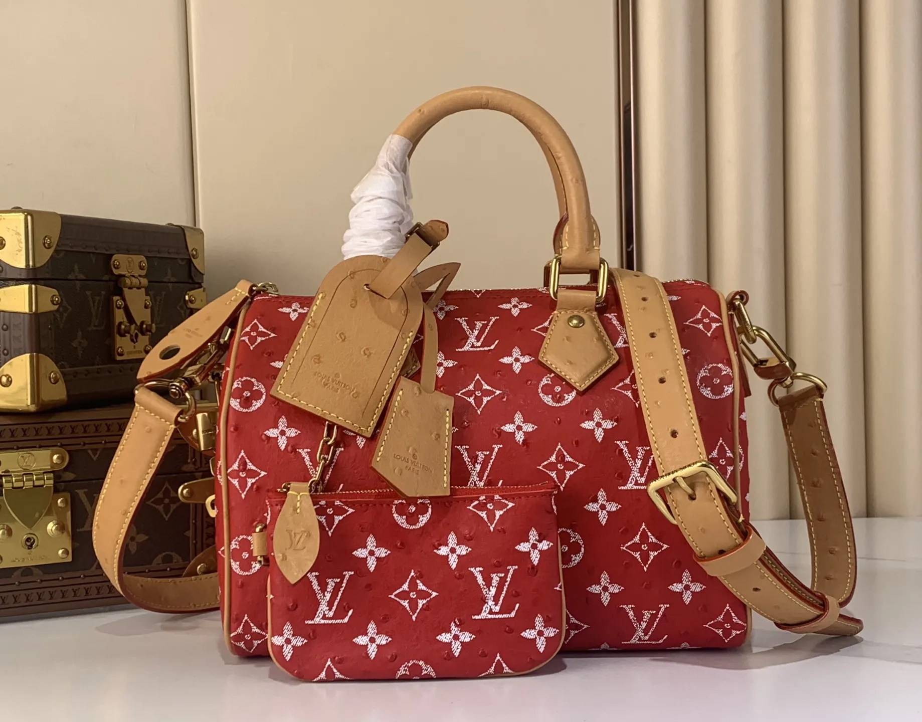 Louis Vuitton Speedy P9 Bandouli??re 30 Monogram Ostrich-Embossed Cowhide M14021 - 图片 3