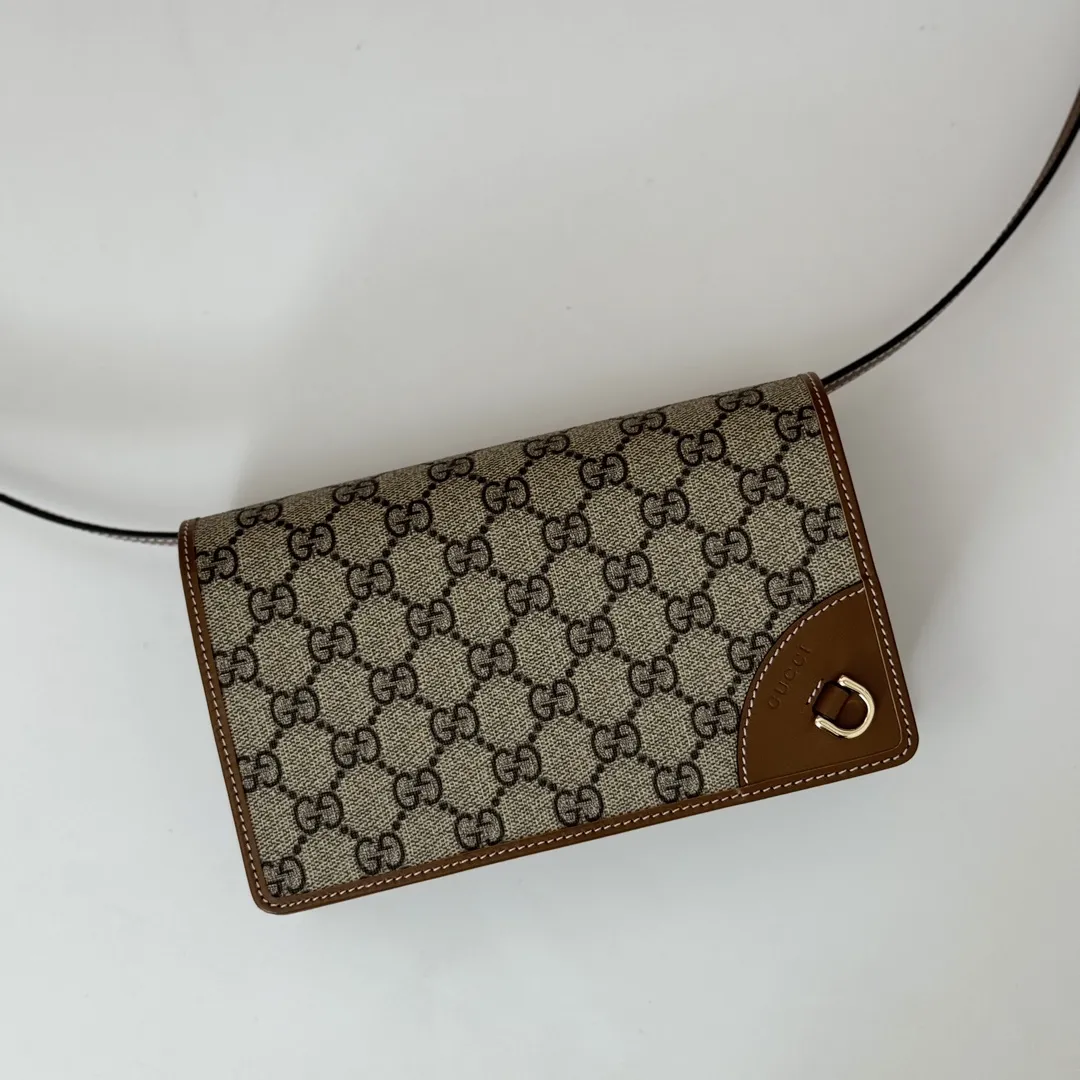 Alternative view of Gucci GG Emblem wallet with leather strap 820688