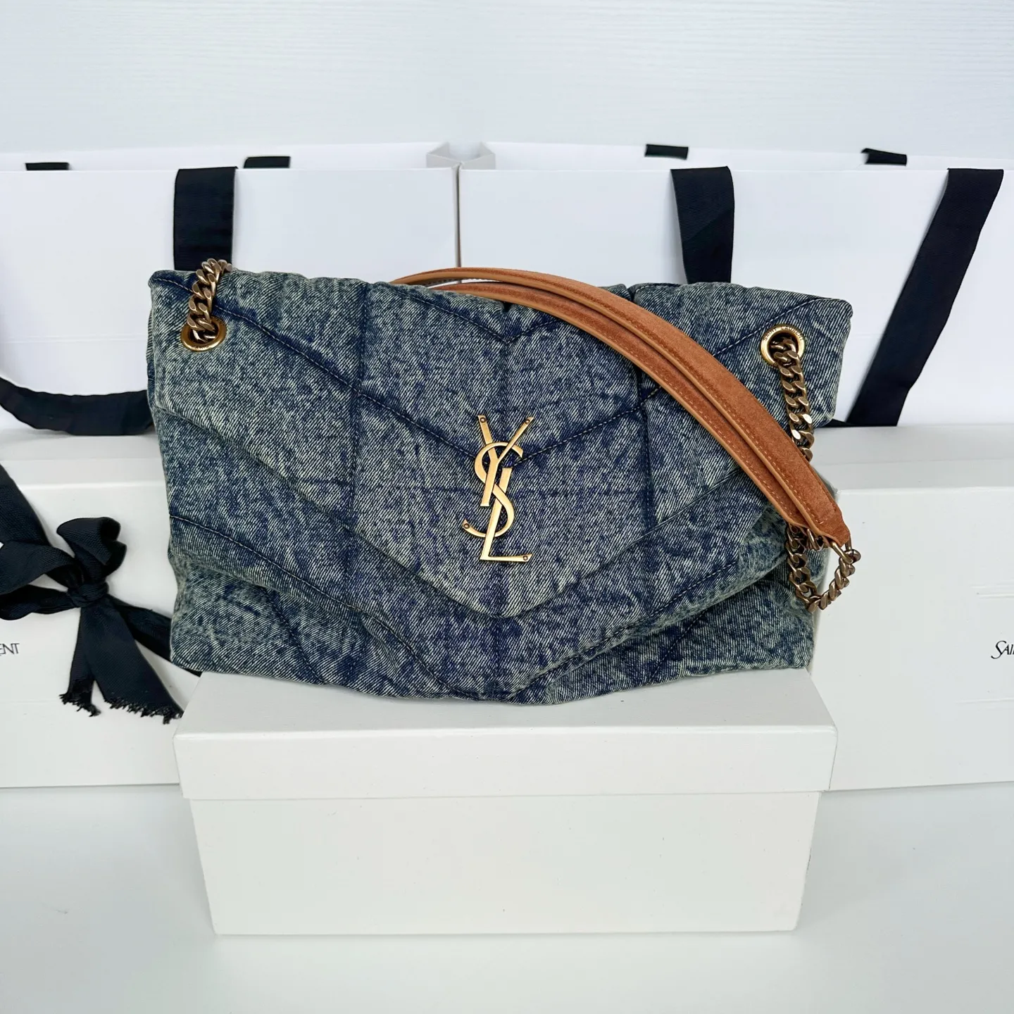 Alternative view of YSL PUFFER MEDIUM in suede and denim 577475
