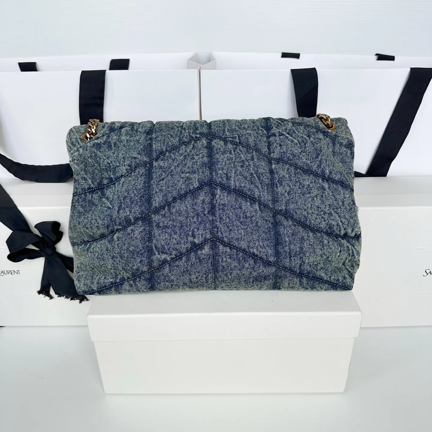YSL PUFFER MEDIUM in suede and denim 577475 - Image 3