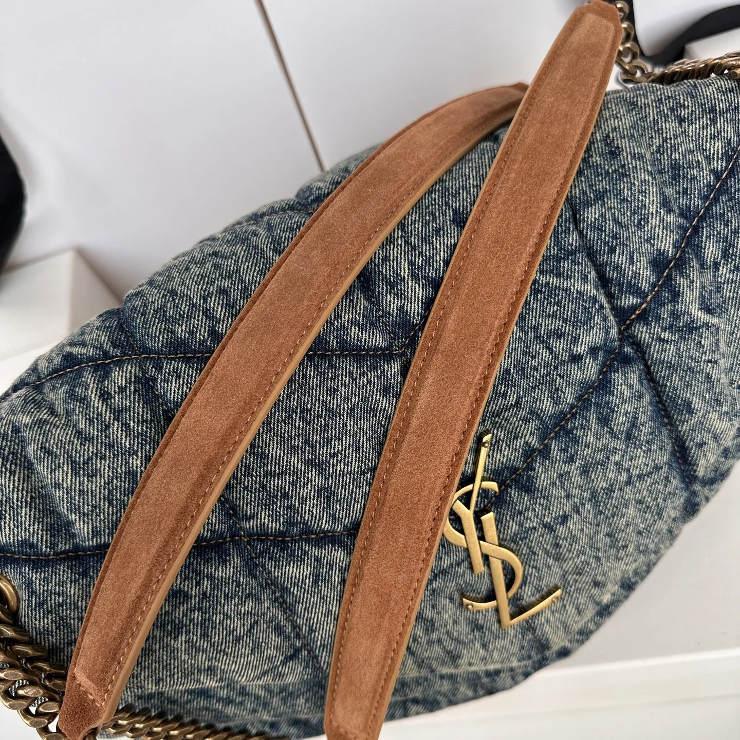 YSL PUFFER MEDIUM in suede and denim 577475 - Image 9