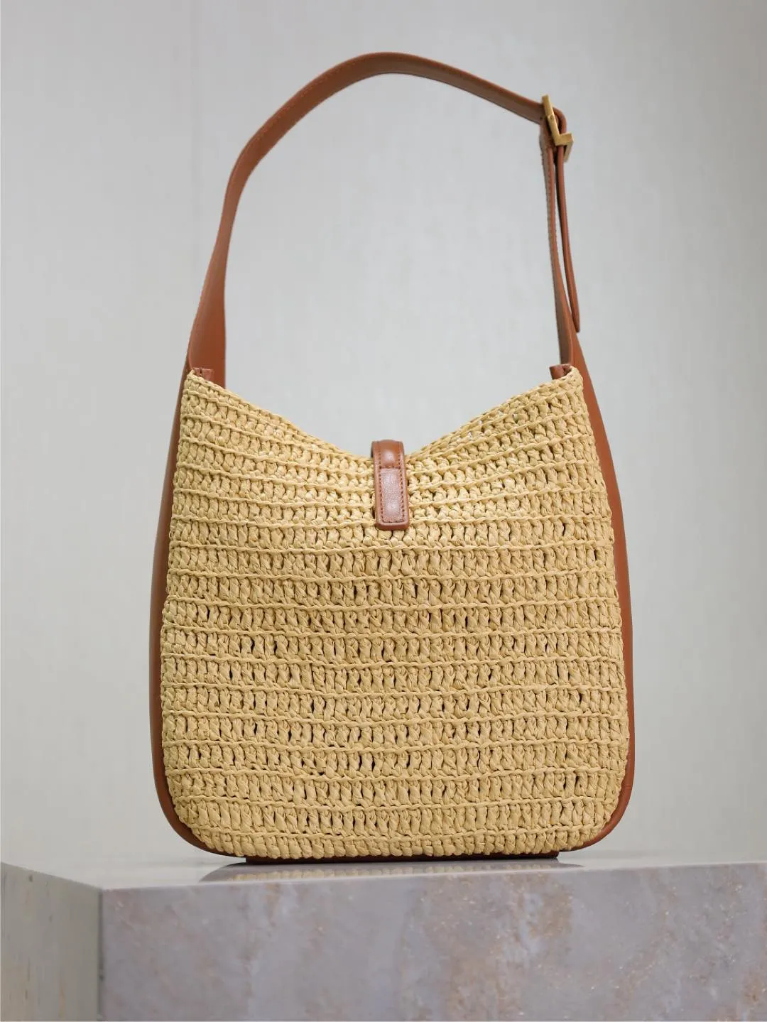 YSL LE 5 à 7 supple small in raffia and leather 823812 - Image 10