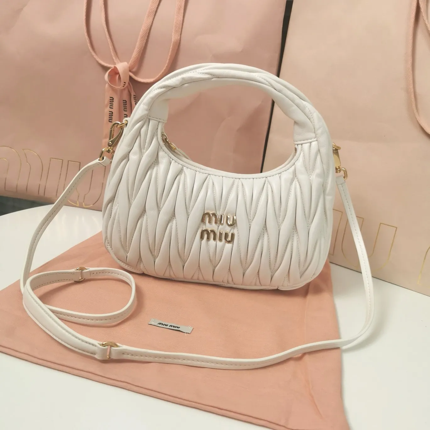 Alternative view of MiuMiu Wander matelass?? nappa leather hobo bag 5BC125