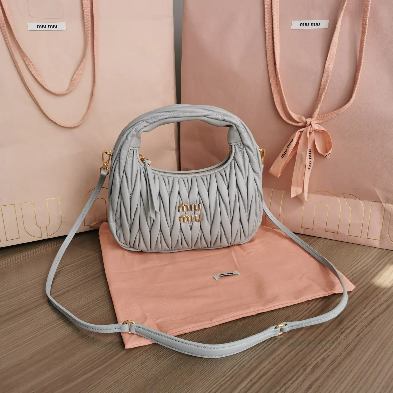 Alternative view of MiuMiu Wander matelass?? nappa leather hobo bag 5BC125