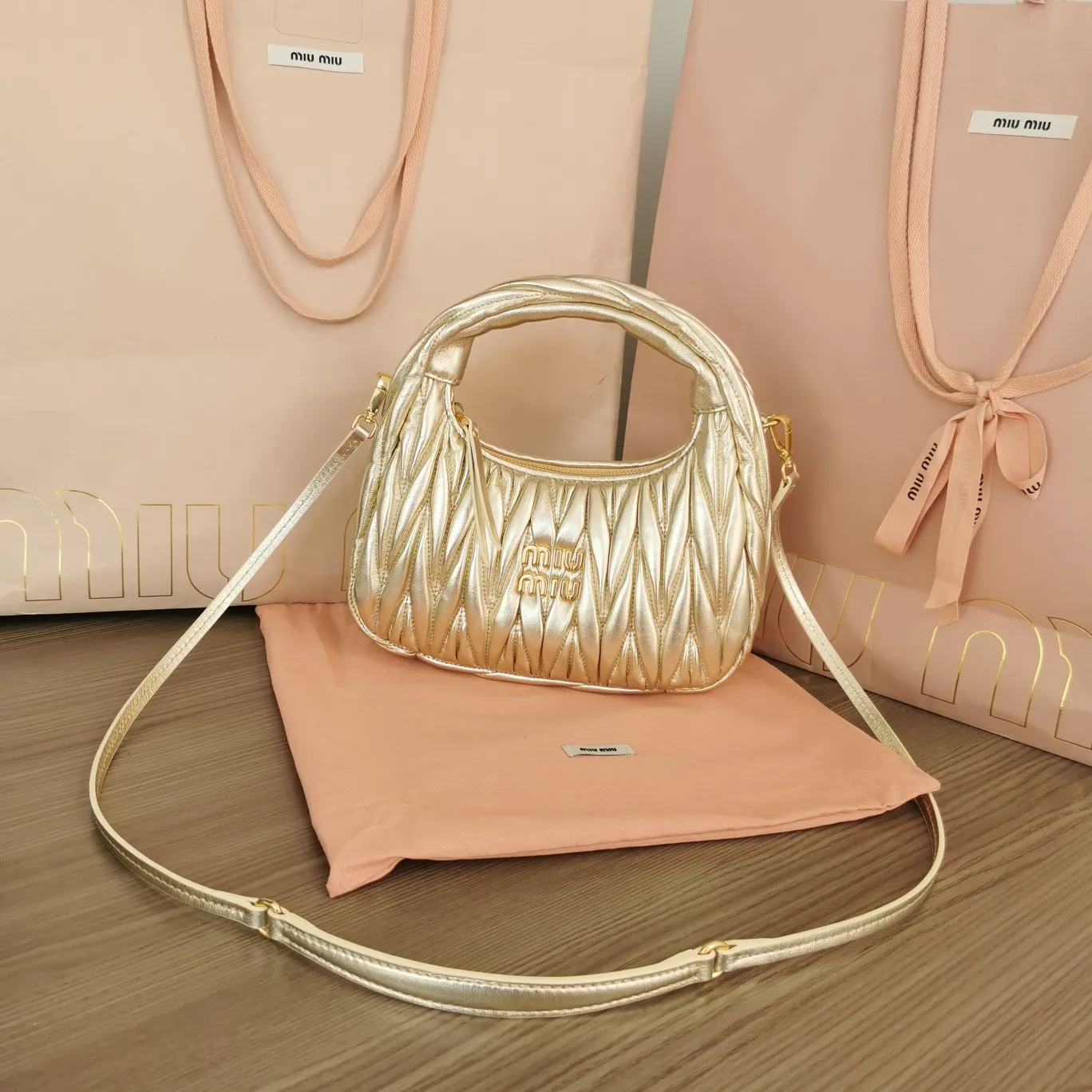 Alternative view of MiuMiu Wander matelass?? nappa leather hobo bag 5BC125