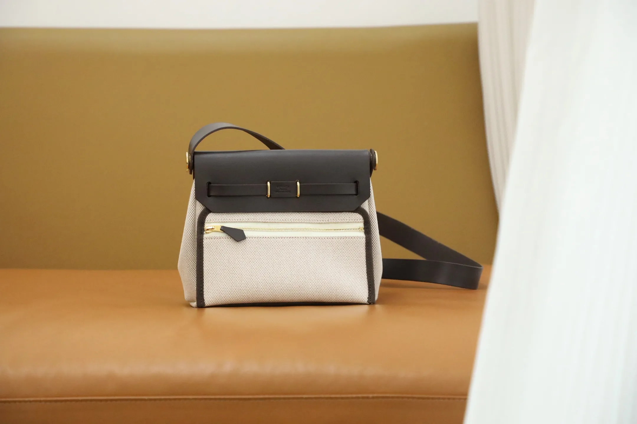 Herm??s Herbag Zip 20 Mini Ecru and Beige Toile H Canvas and Ebene Vache Hunter Palladium Hardware - 图片 3