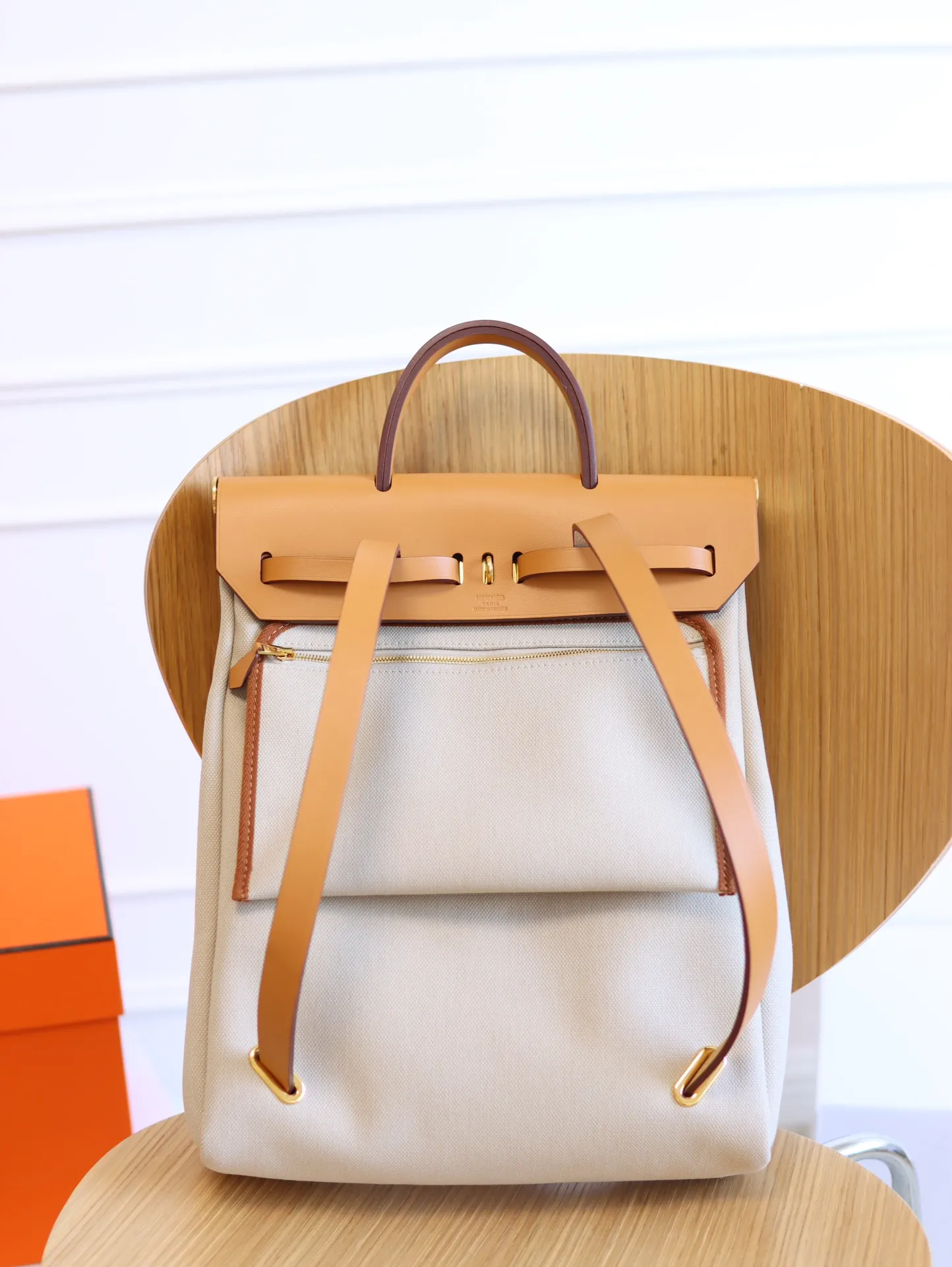 Herm??s Herbag Zip PM 31 Beton Toile H & Fauve Vache Hunter Gold Hardware - 图片 3