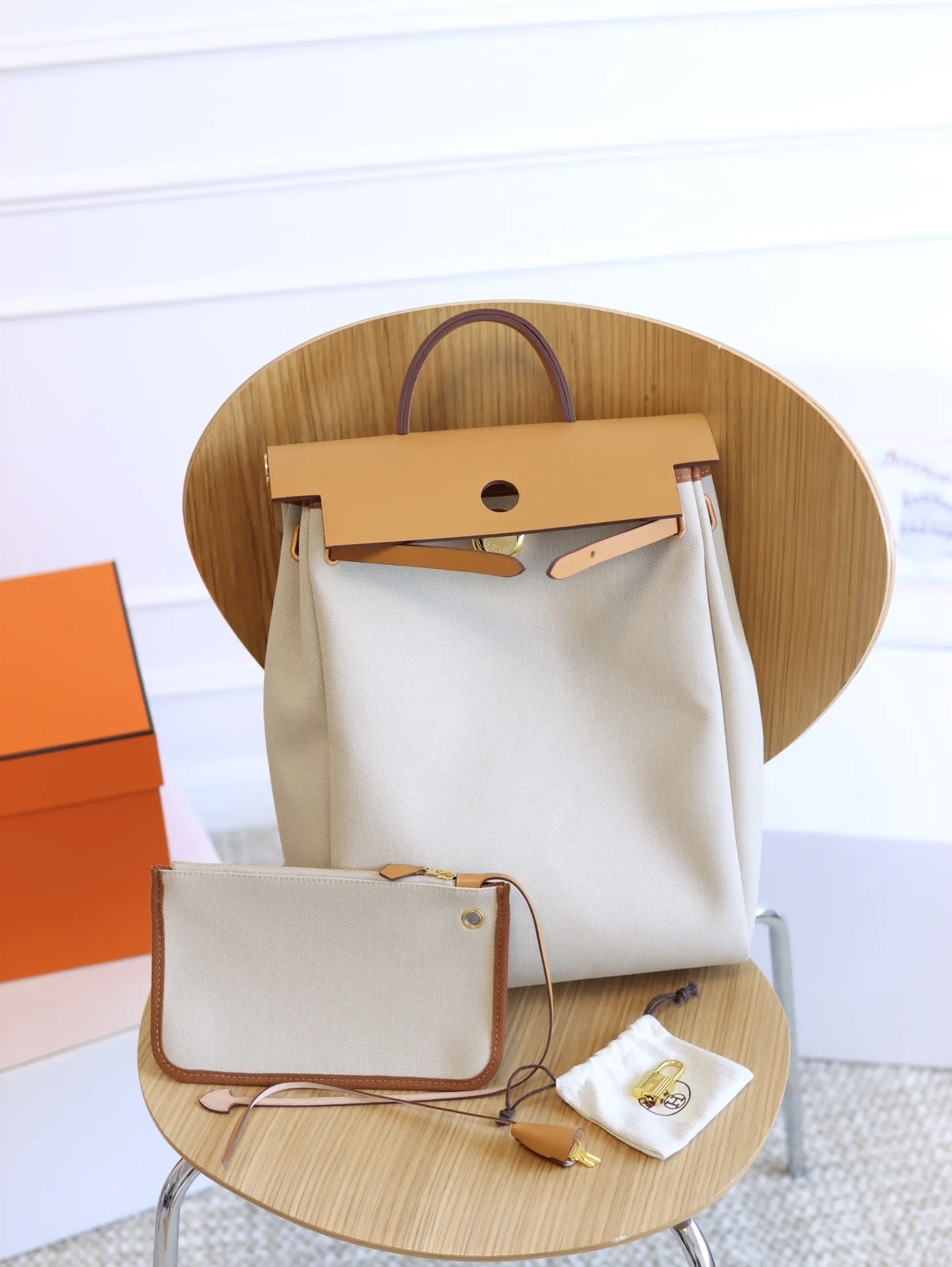 Herm??s Herbag Zip PM 31 Beton Toile H & Fauve Vache Hunter Gold Hardware - 图片 8