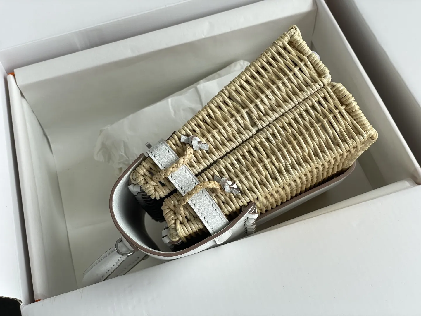 Herm??s Mini Picnic Kelly 20 White Swift and Osier Wicker Palladium Hardware - 图片 4