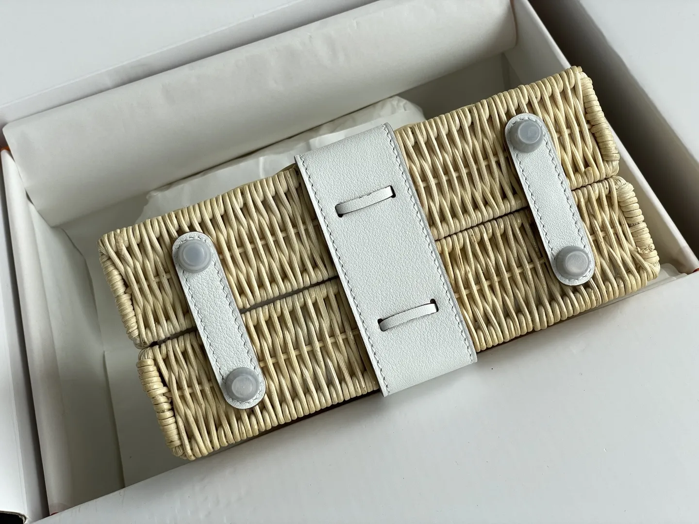 Herm??s Mini Picnic Kelly 20 White Swift and Osier Wicker Palladium Hardware - 图片 5