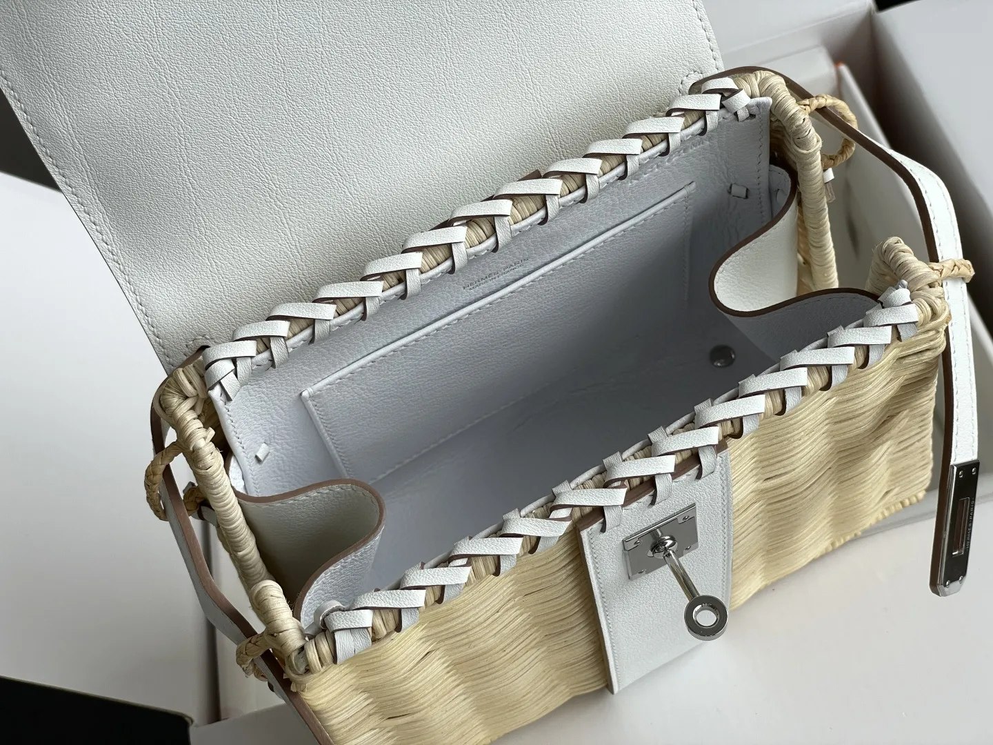 Herm??s Mini Picnic Kelly 20 White Swift and Osier Wicker Palladium Hardware - 图片 9