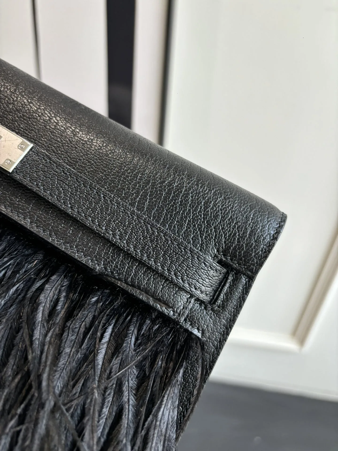 Herm??s Kelly Elan Foile Chevre Chamkila and Ostrich Feather Palladium Hardware - 图片 3