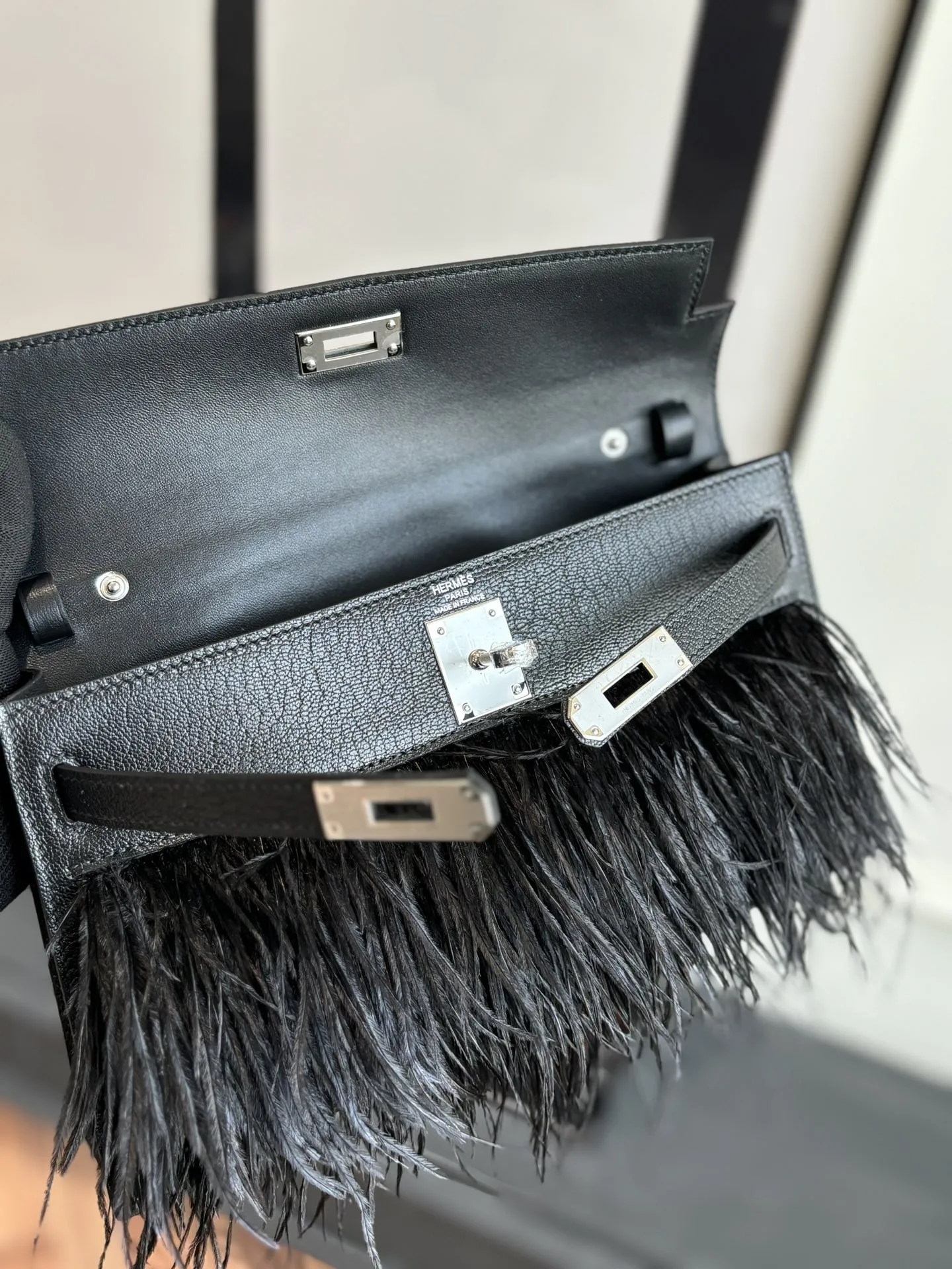Herm??s Kelly Elan Foile Chevre Chamkila and Ostrich Feather Palladium Hardware - 图片 8