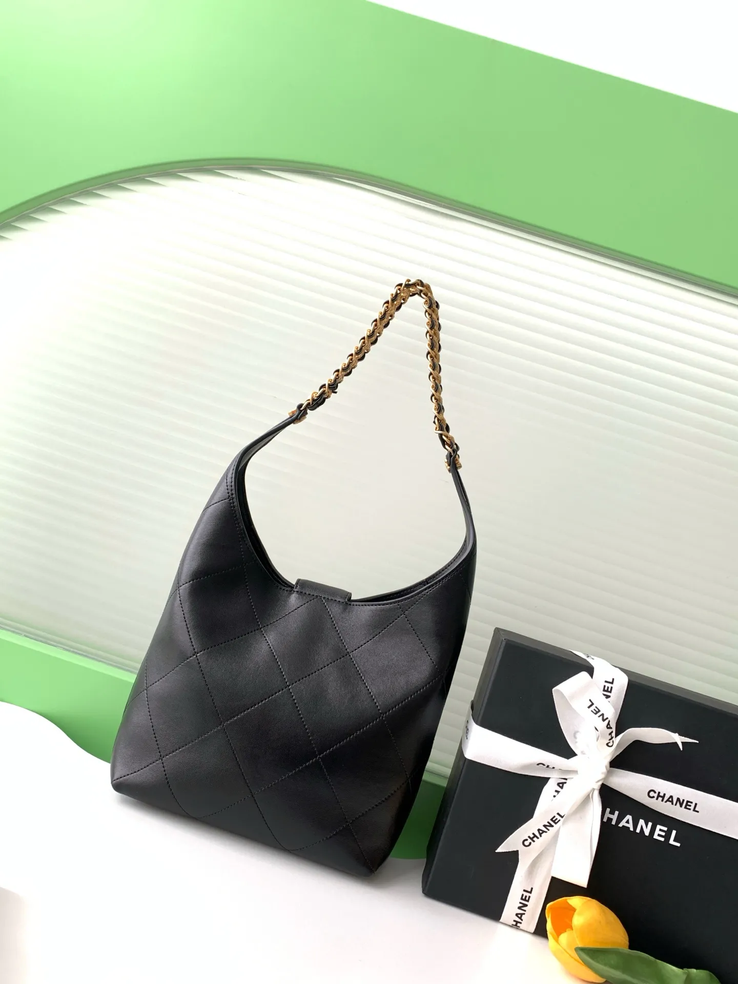 Chanel Small Black Lambskin Quilted Braided Chain Hobo Bag Gold Hardware AS5403 - Image 4