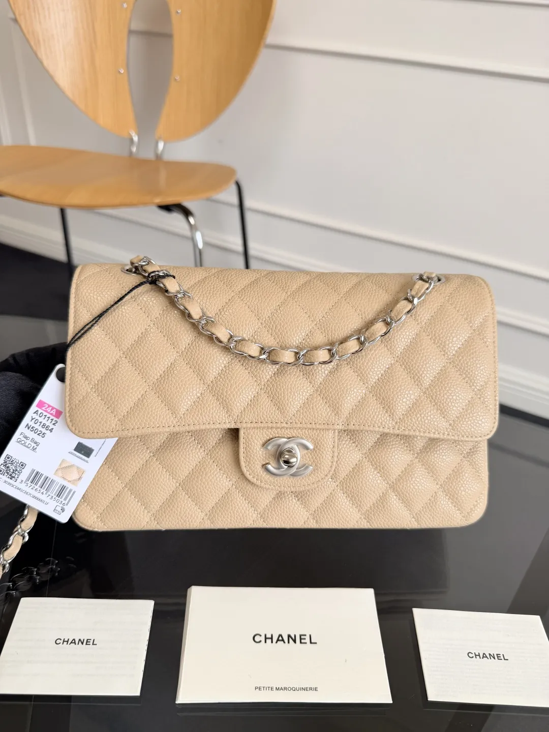 CHANEL Classic Flap Handbag Medium Caviar Silver A01112 - 图片 2