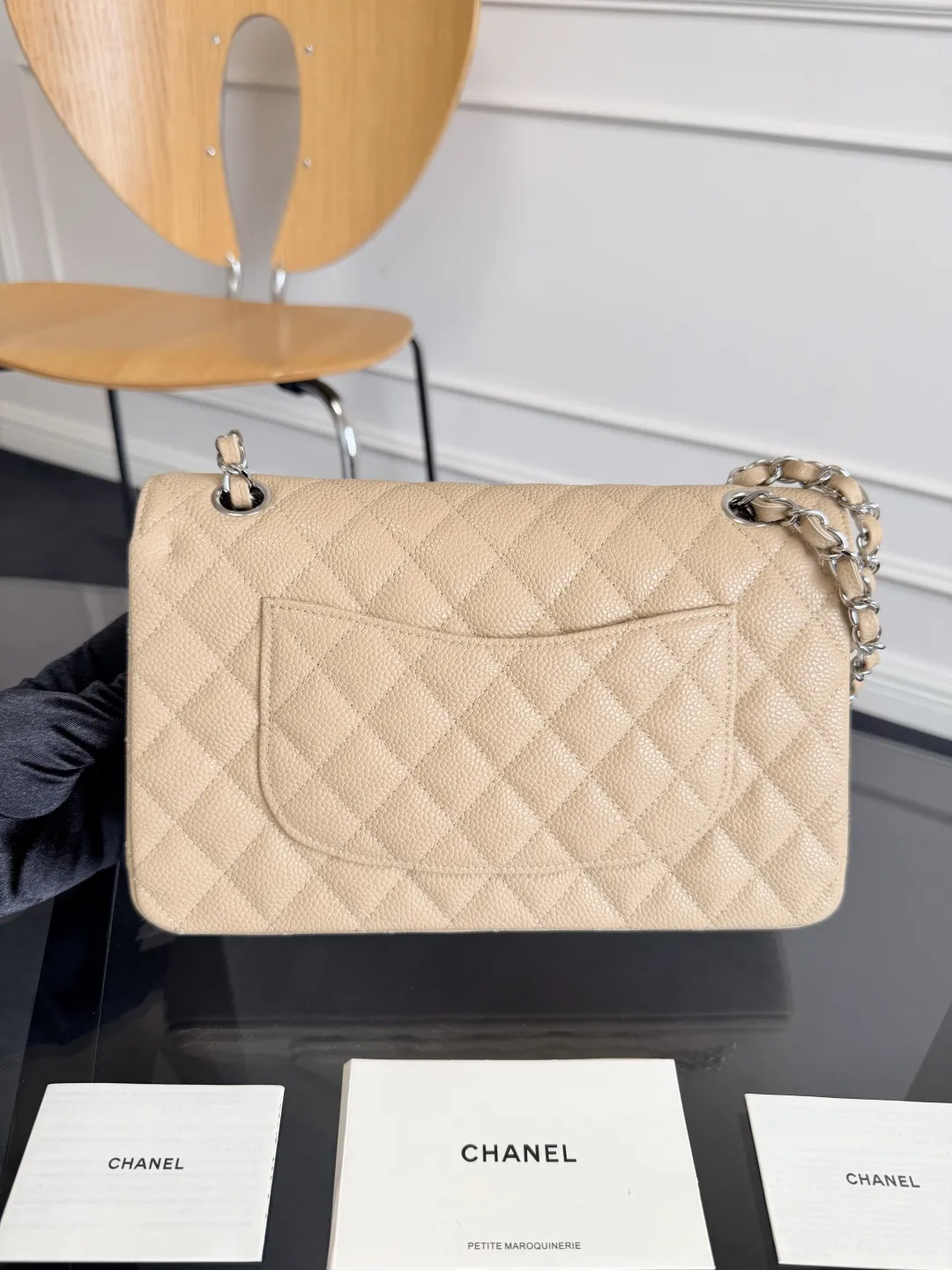 CHANEL Classic Flap Handbag Medium Caviar Silver A01112 - 图片 3