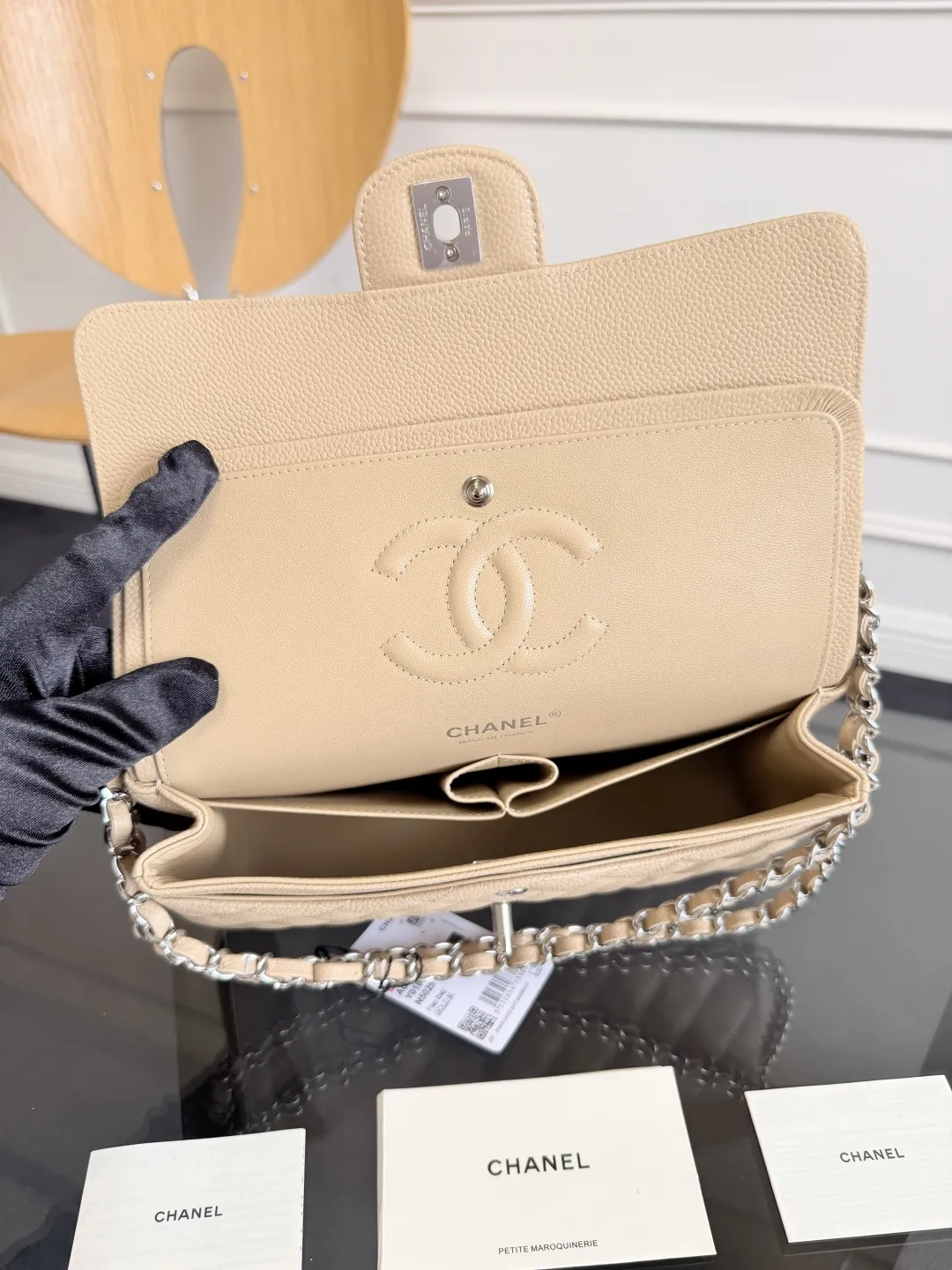 CHANEL Classic Flap Handbag Medium Caviar Silver A01112 - 图片 10