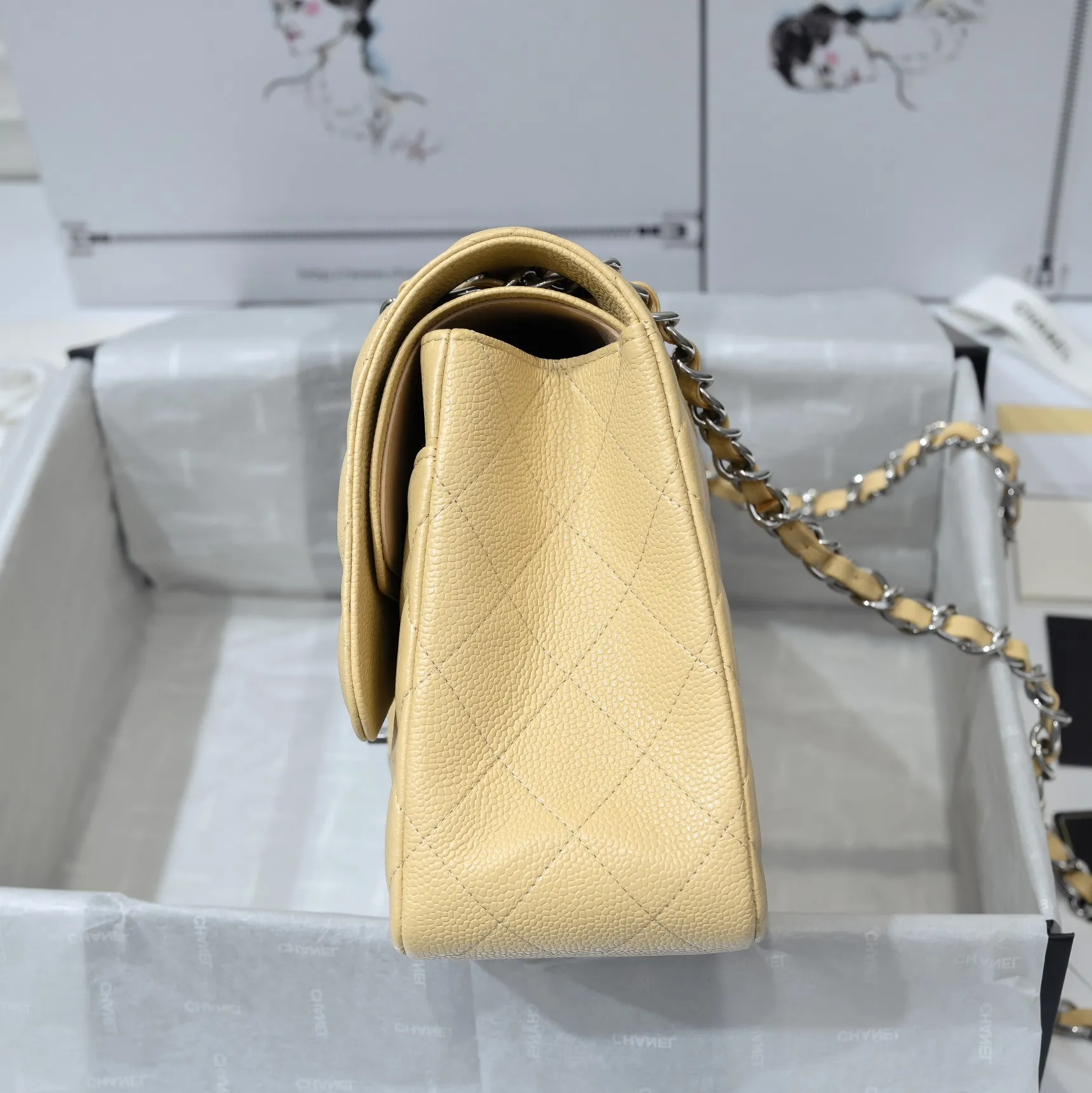 CHANEL Large Classic Flap Handbag Lambskin Silver A58600 - 图片 3