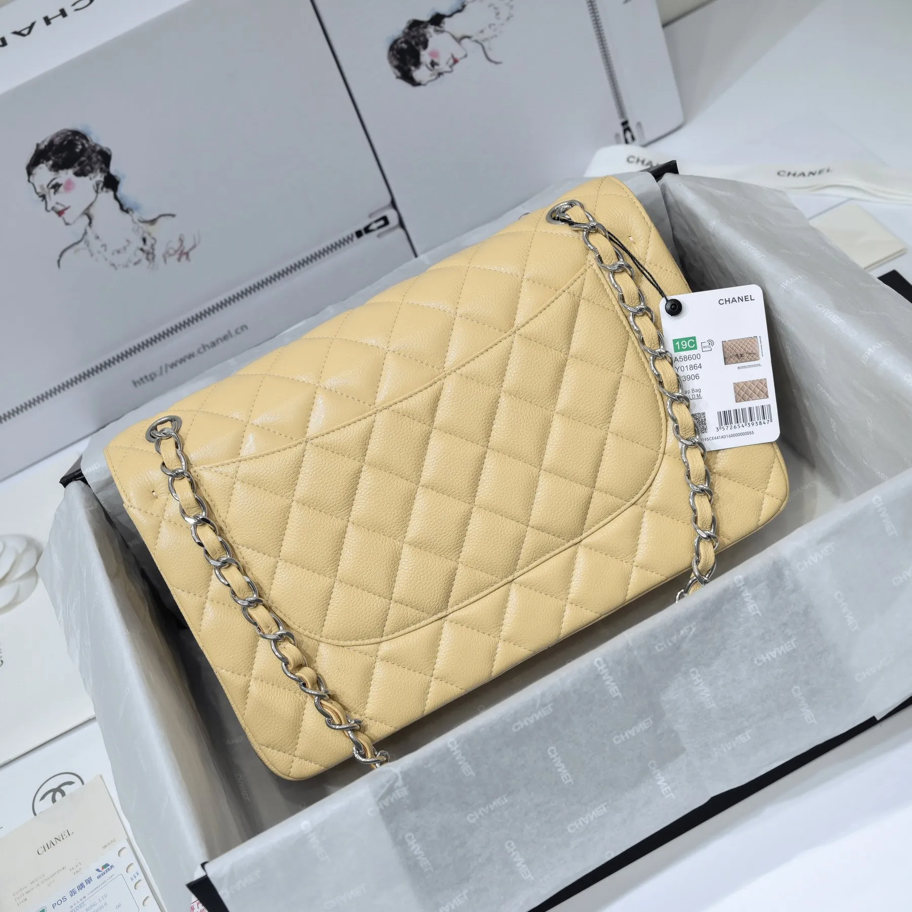 CHANEL Large Classic Flap Handbag Lambskin Silver A58600 - 图片 4