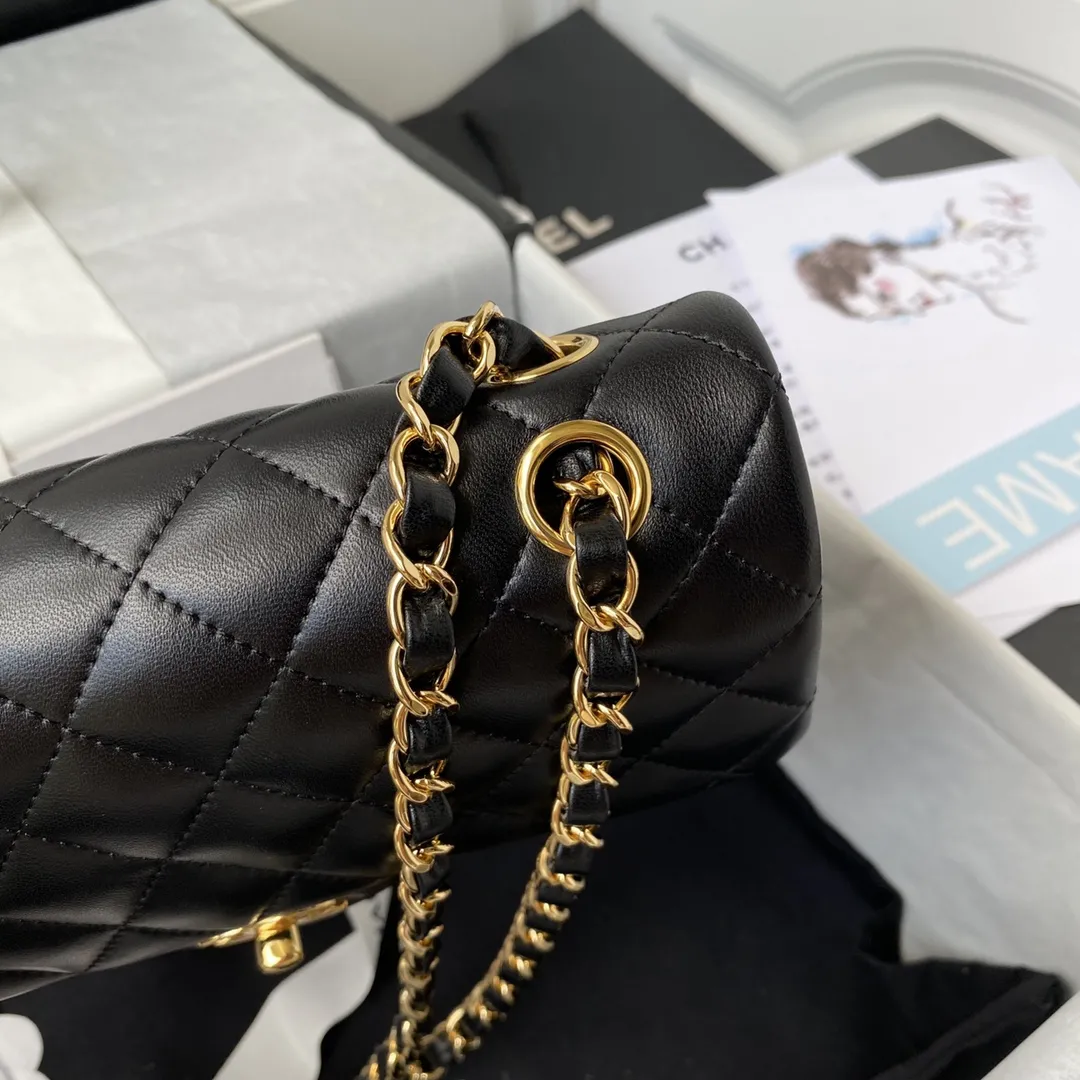 CHANEL Small Classic Flap Handbag Lambskin Gold A01113 - 图片 5
