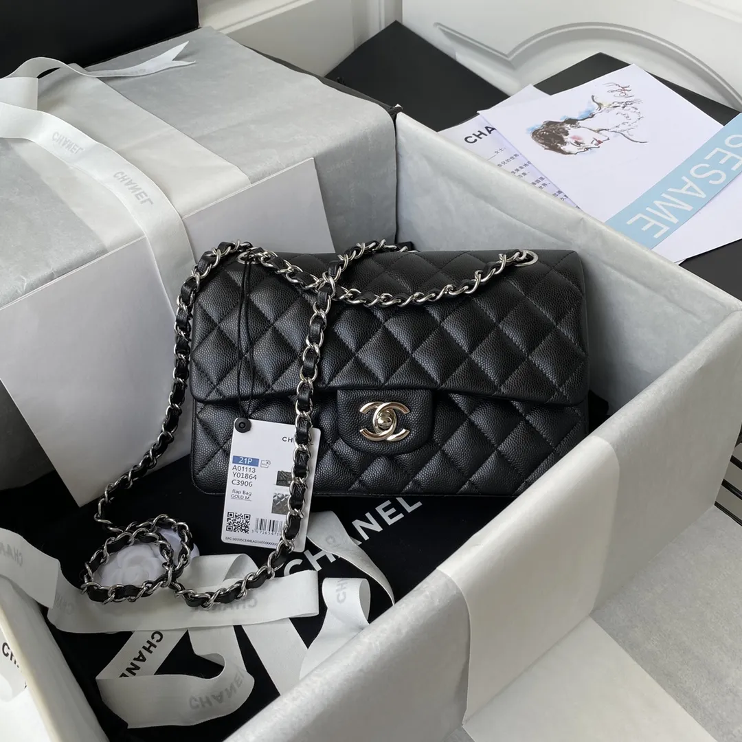 Alternative view of CHANEL Small Classic  Flap Handbag Caviar Silver A01113