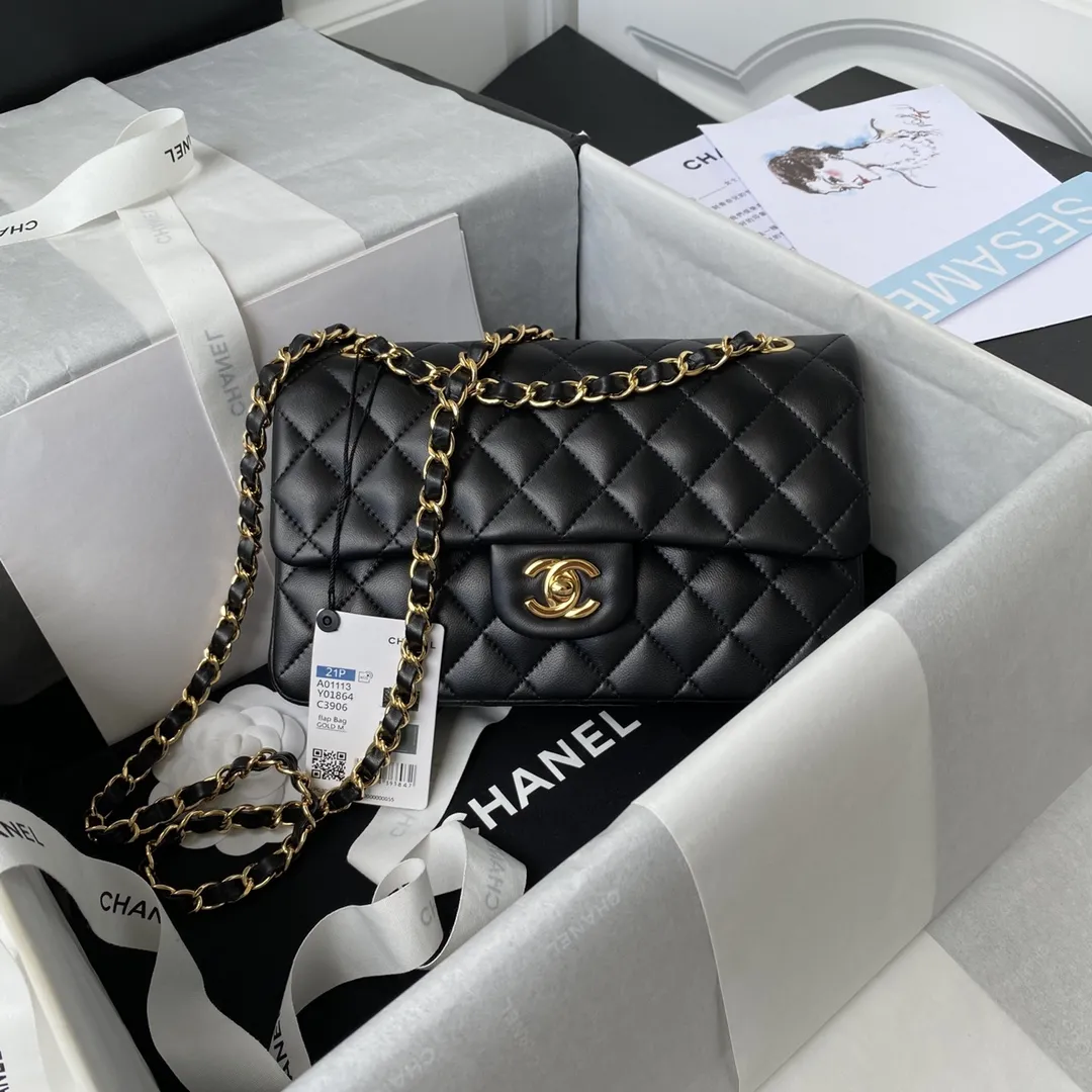 Alternative view of CHANEL Small Classic  Flap Handbag Caviar Gold A01113