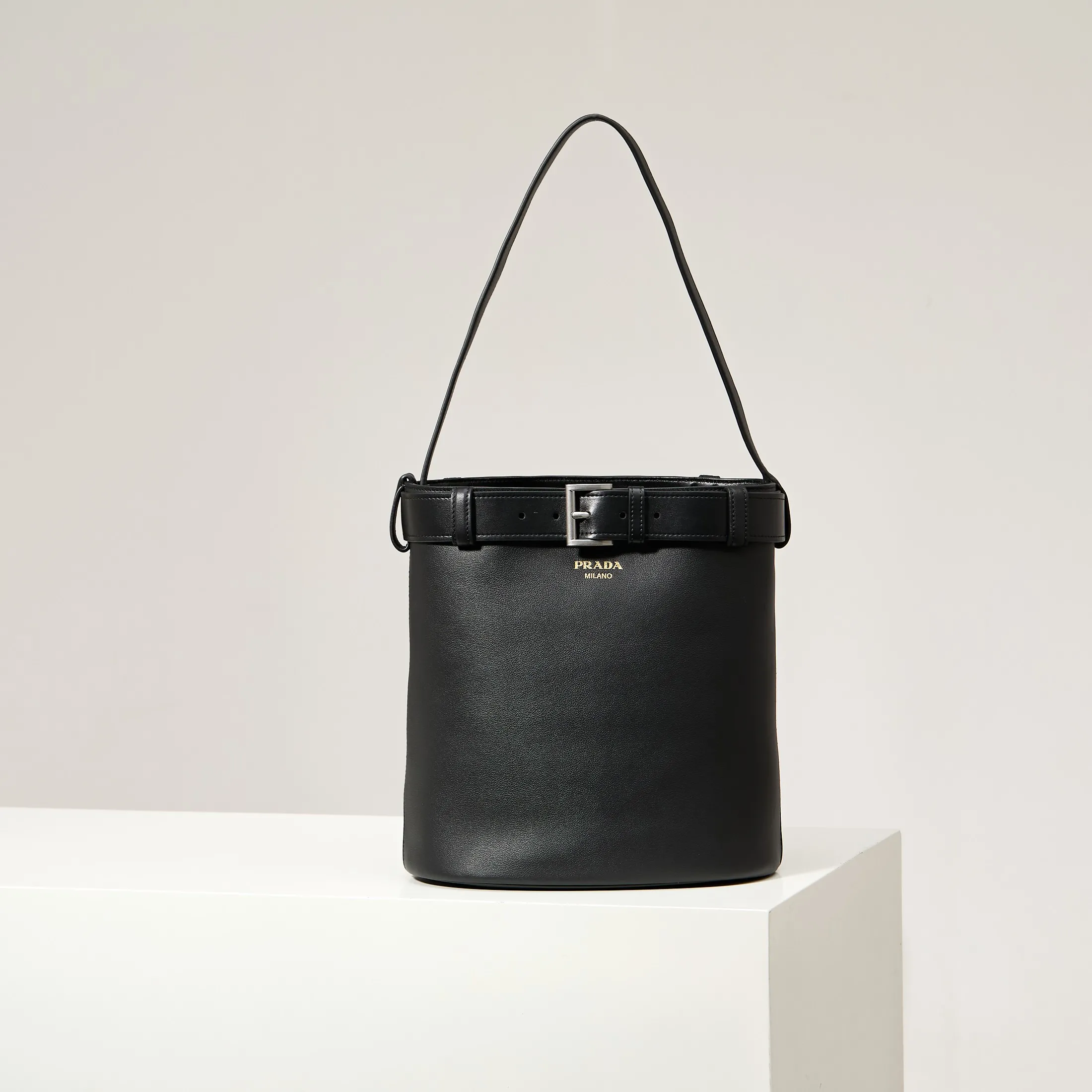 Alternative view of Prada Buckle Leather Bucket Bag With Belt 1BE085