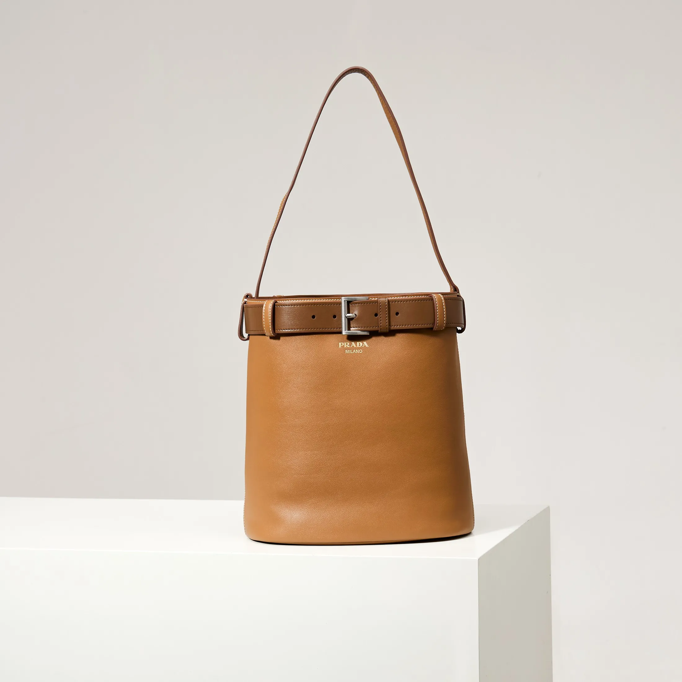 Alternative view of Prada Buckle Leather Bucket Bag With Belt 1BE085