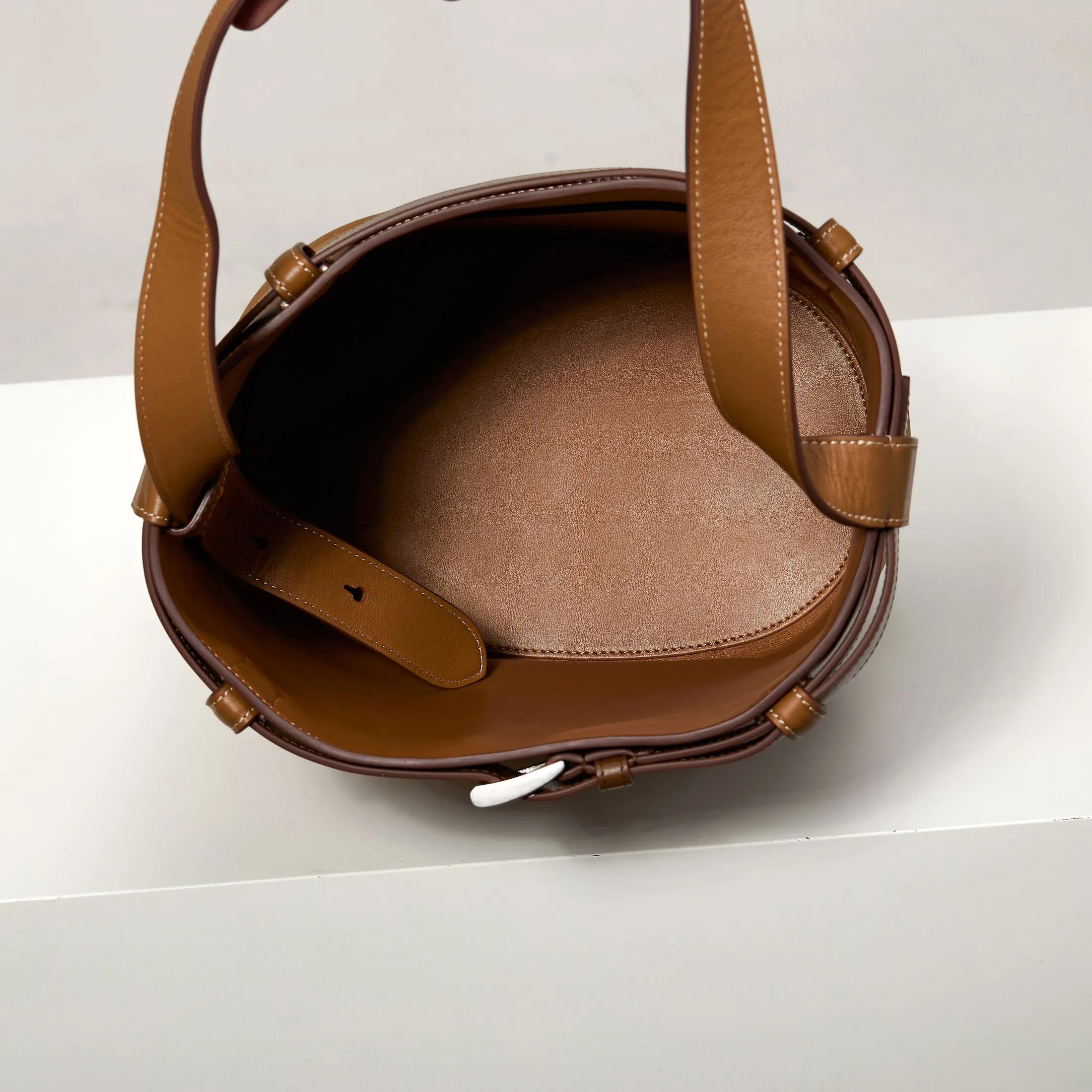 Prada Buckle Leather Bucket Bag With Belt 1BE085 - Image 10