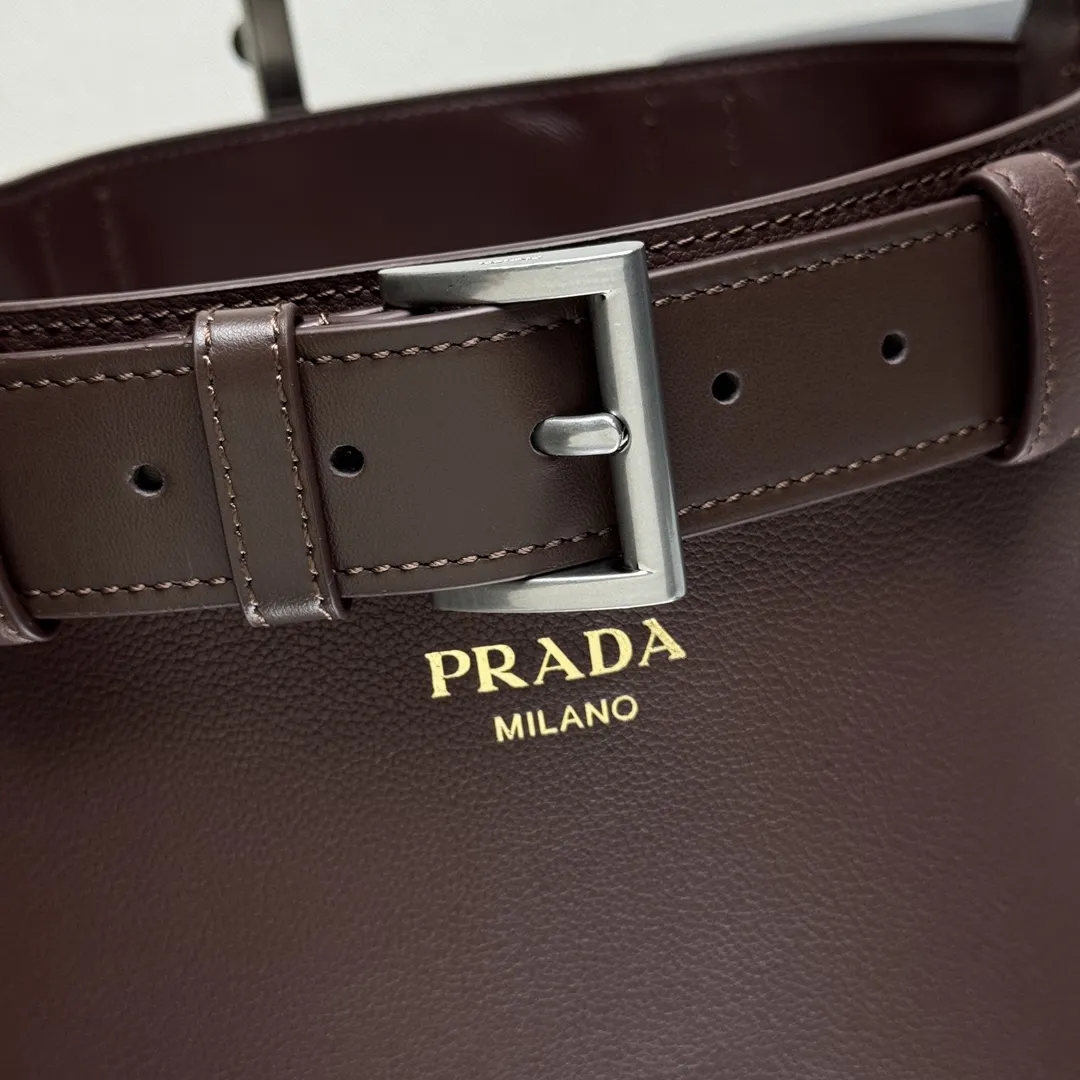 Prada Buckle Leather Bucket Bag With Belt 1BE085 - Image 6