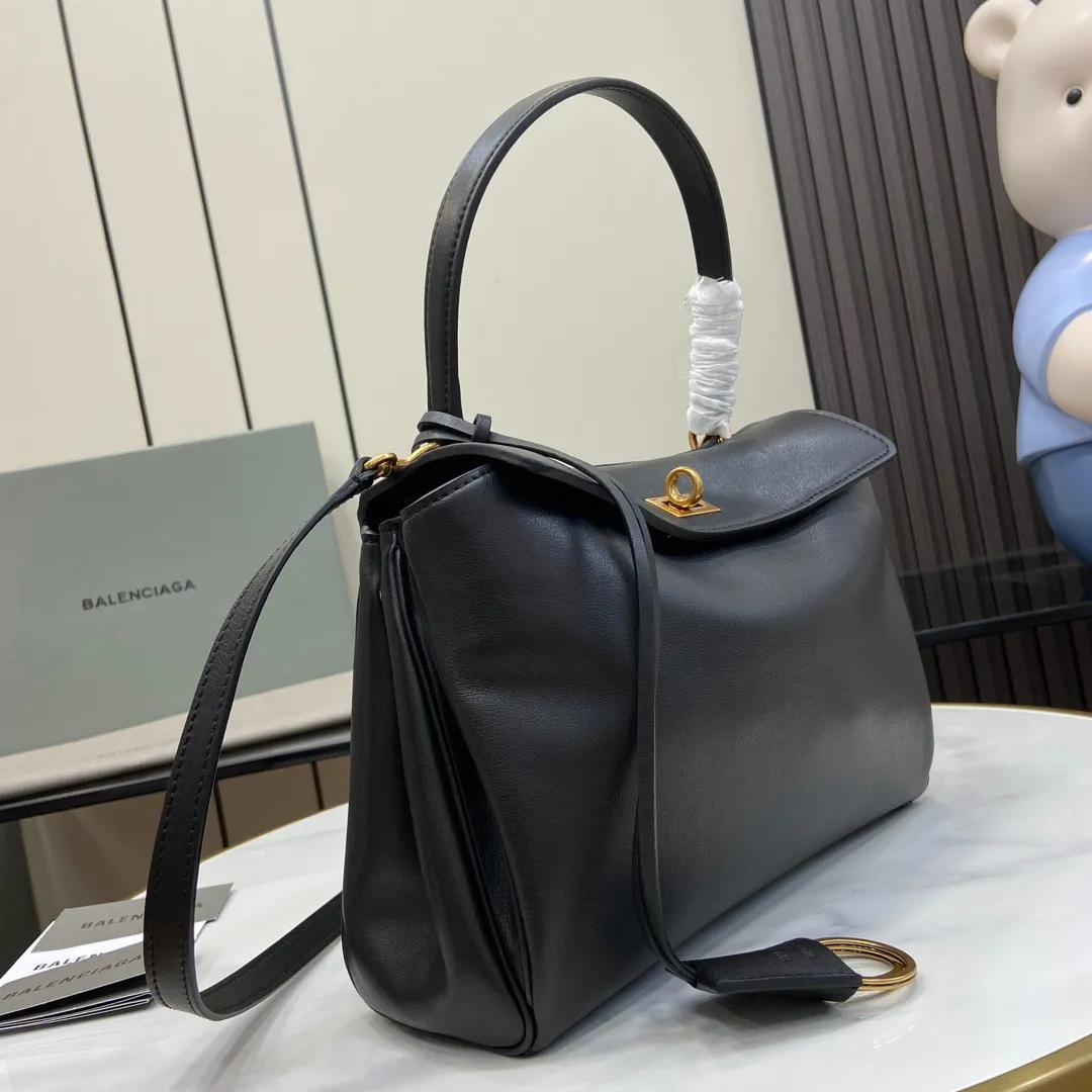 Balenciaga Women's Rodeo Handbag Small Grained Calfskin in Black 789779 - Image 5