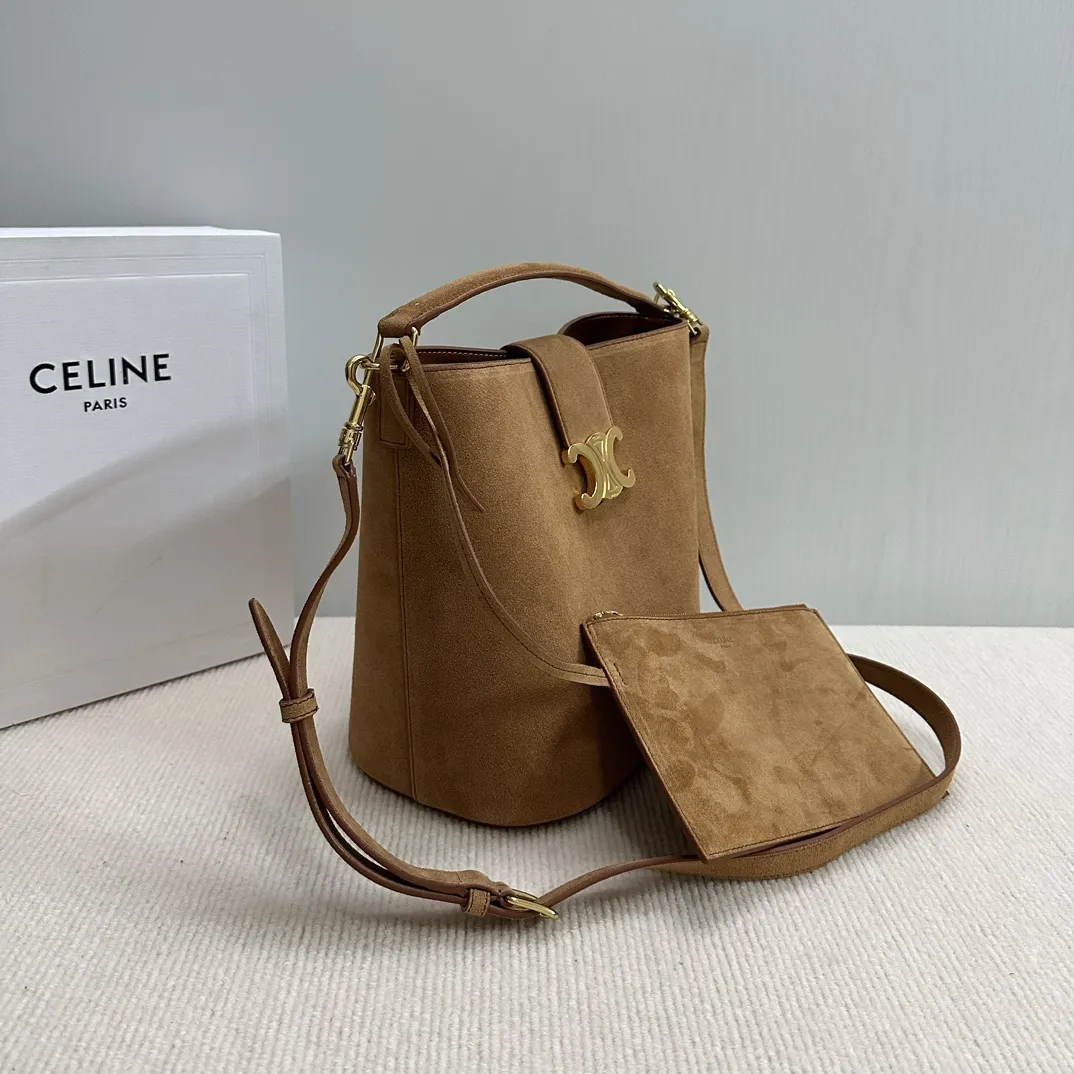 Celine Medium Bucket Louise In Nubuck Calfskin 116613GR5.02CM - Image 3