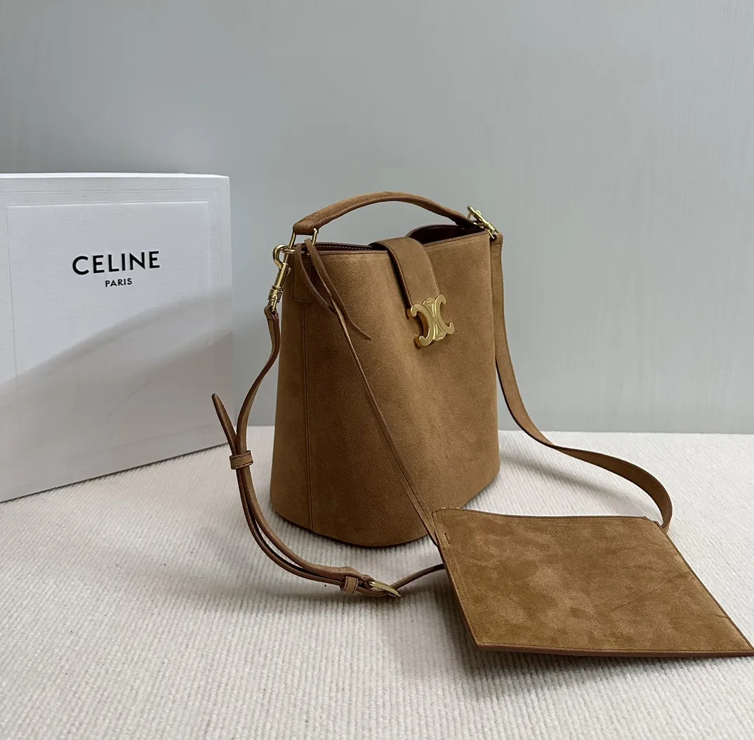 Celine Medium Bucket Louise In Nubuck Calfskin 116613GR5.02CM - Image 5