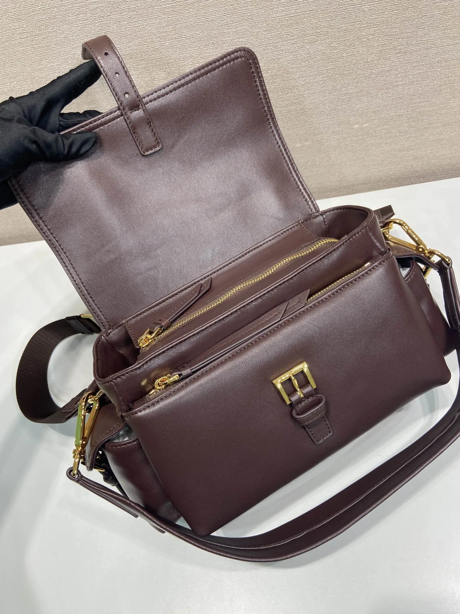 Prada Explore medium nappa leather shoulder bag with flap 1BD394 - Image 8