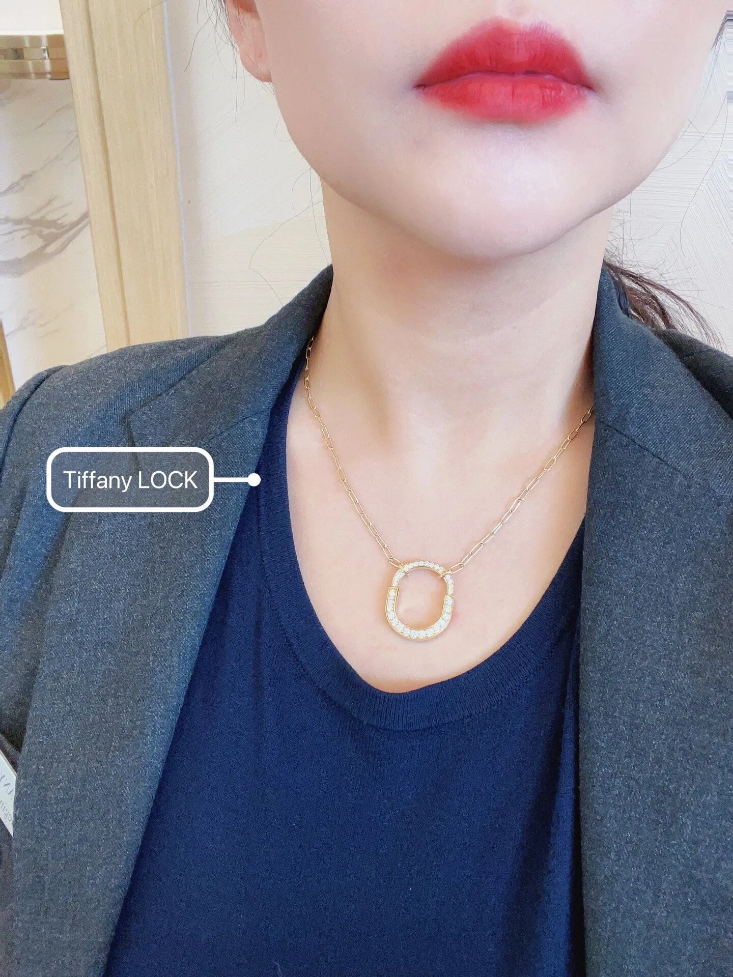 Tiffany Lock Necklace with Pav?? Diamonds, Medium 72355776 - Image 8