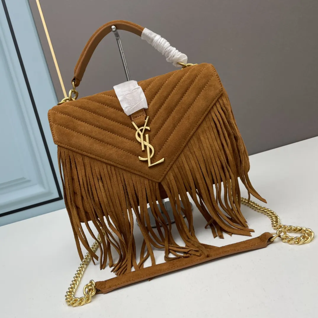 Alternative view of YSL College Medium Chain Bag In Light Suede With Fringes 531705