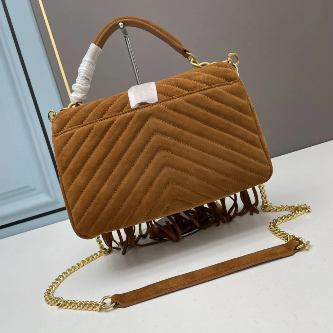 YSL College Medium Chain Bag In Light Suede With Fringes 531705 - Image 3