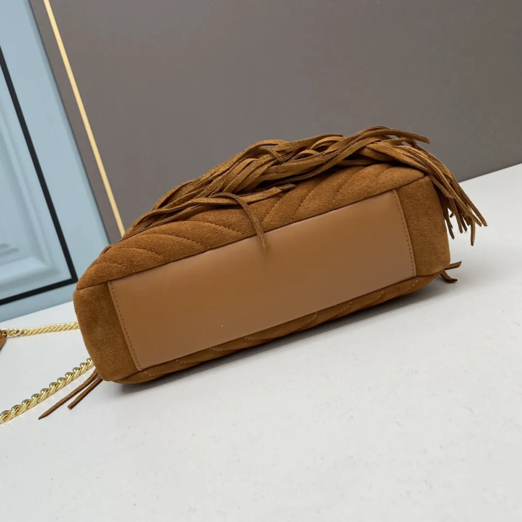 YSL College Medium Chain Bag In Light Suede With Fringes 531705 - Image 6