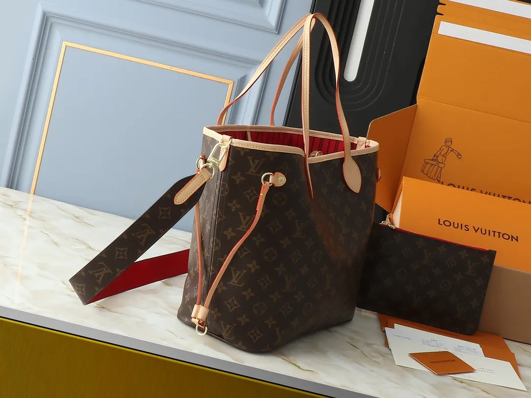Alternative view of Louis Vuitton Neverfull Bandouli??re Inside Out MM Tote Bag Red Interior