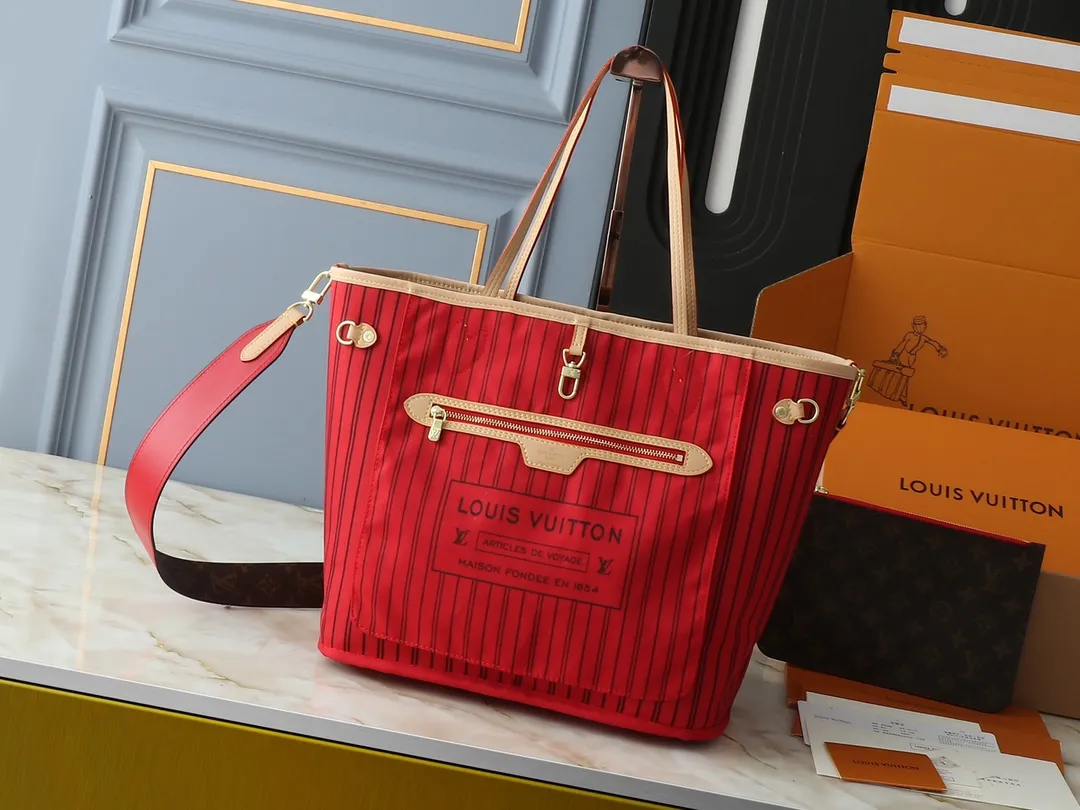 Louis Vuitton Neverfull Bandouli??re Inside Out MM Tote Bag Red Interior - 图片 3