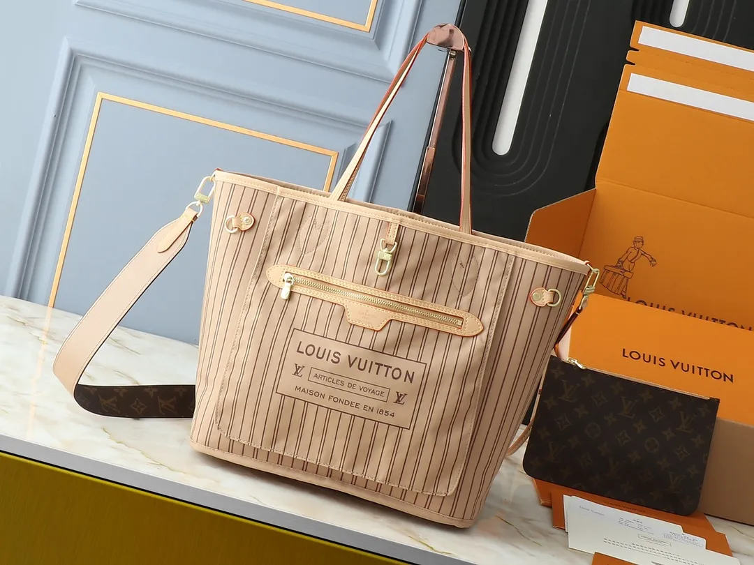 Louis Vuitton Neverfull Bandouli??re Inside Out MM Tote Bag Beige Interior - 图片 3