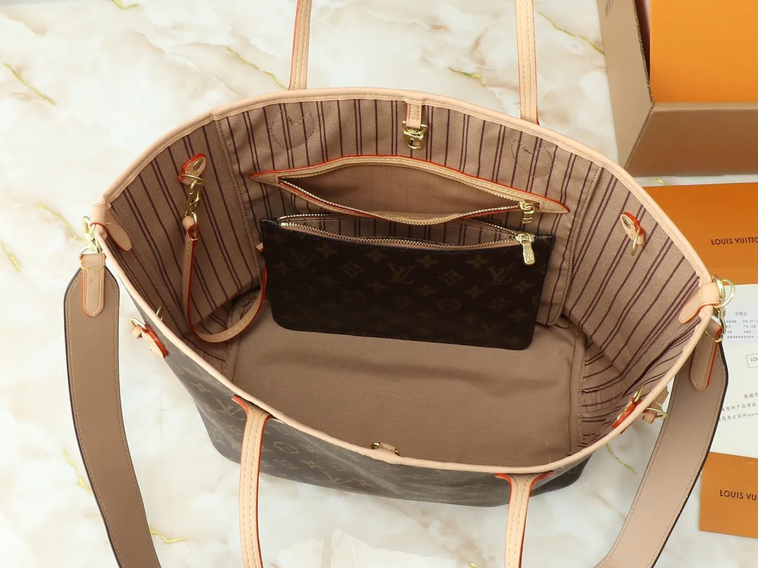 Louis Vuitton Neverfull Bandouli??re Inside Out MM Tote Bag Beige Interior - 图片 9