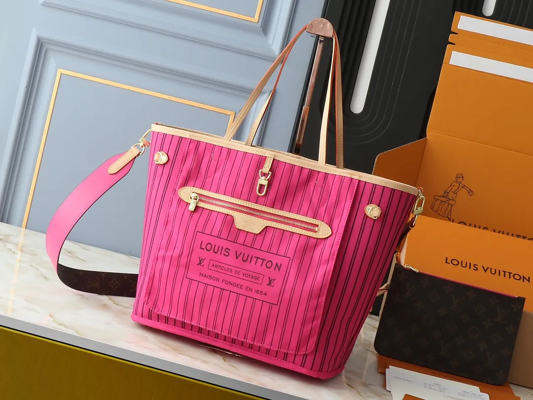 Louis Vuitton Neverfull Bandouli??re Inside Out MM Tote Bag Pink Interior - 图片 3