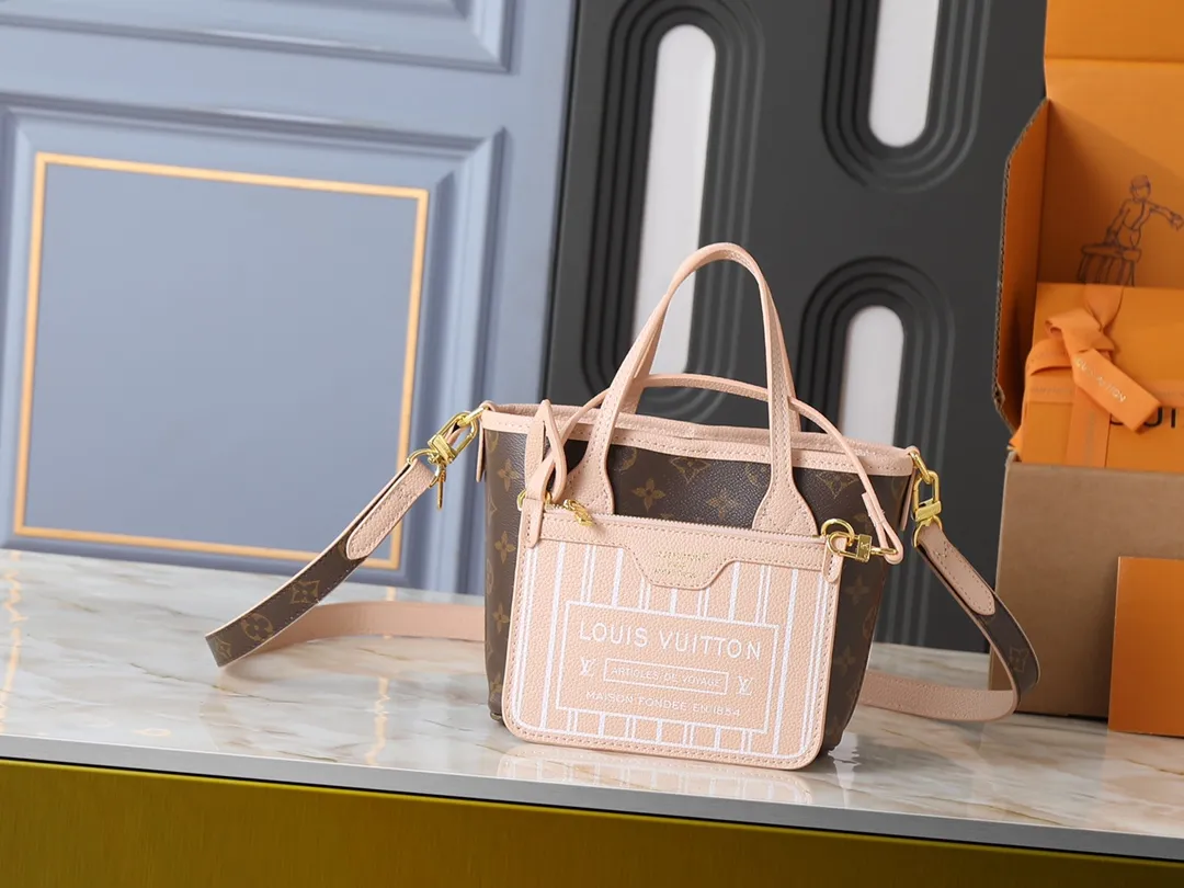 Louis Vuitton Neverfull Bandouli??re Inside Out BB Tote Bag  Monogram Pink Leather